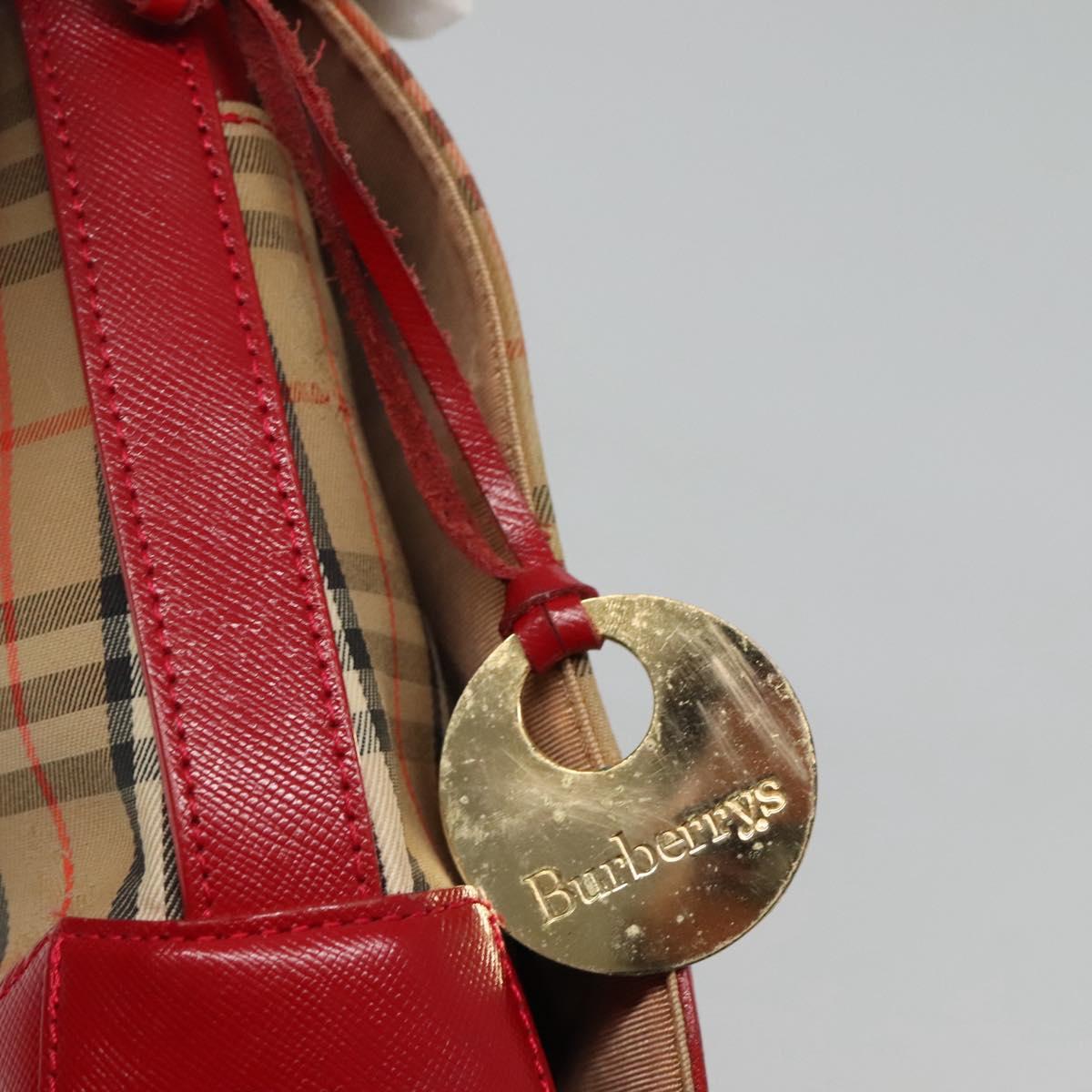 Burberrys Nova Check Shoulder Bag Canvas Leather Beige Red Auth KD063