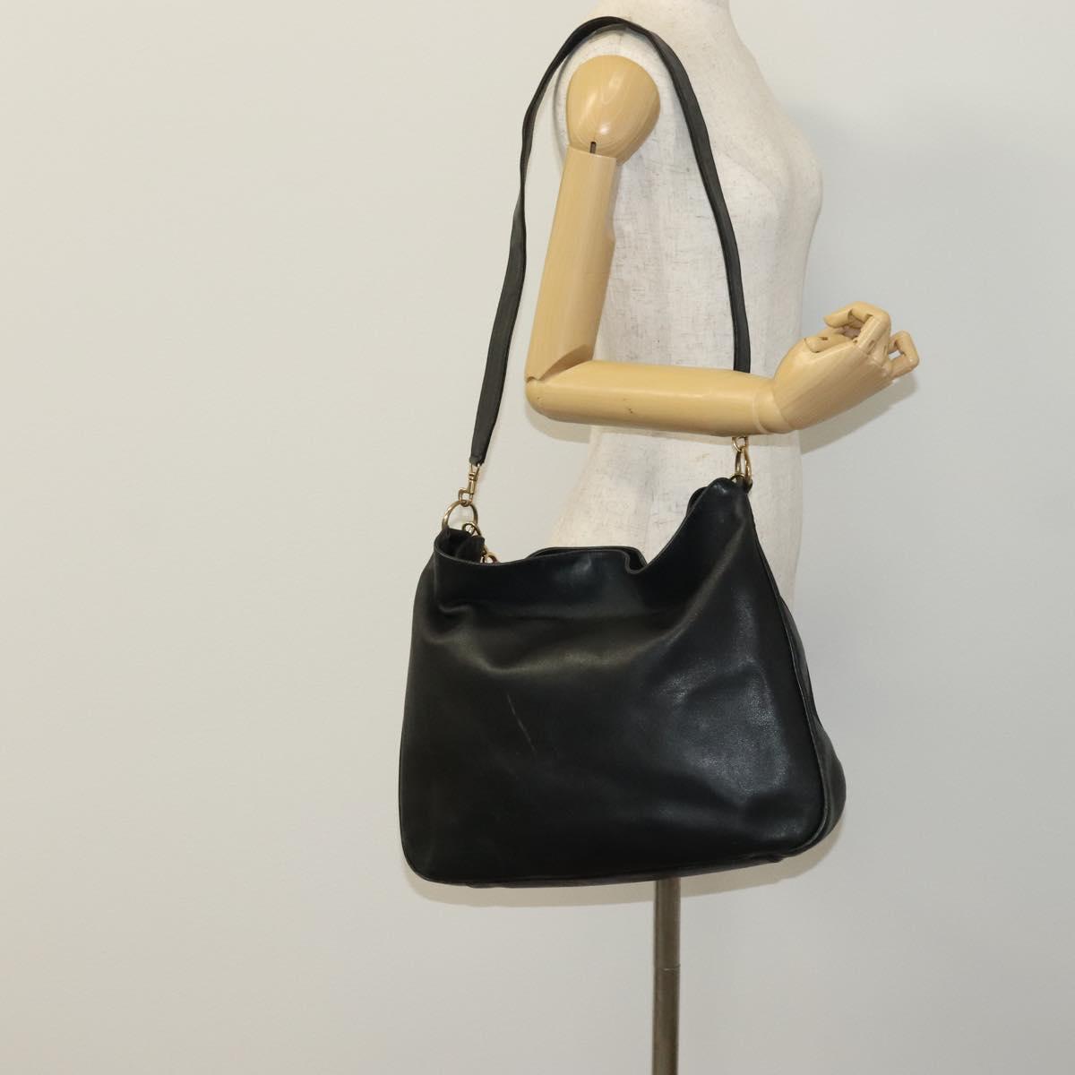 GUCCI Bamboo Hand Bag Leather 2way Black Gold 001 1781 1577 Auth KD086