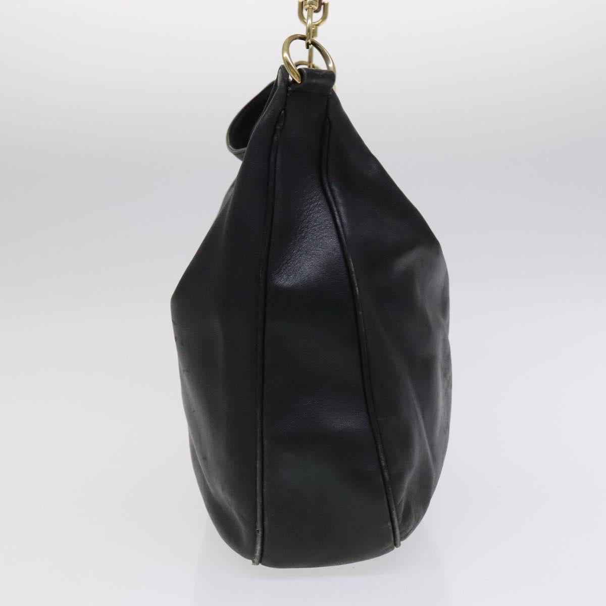 GUCCI Bamboo Hand Bag Leather 2way Black Gold 001 1781 1577 Auth KD086