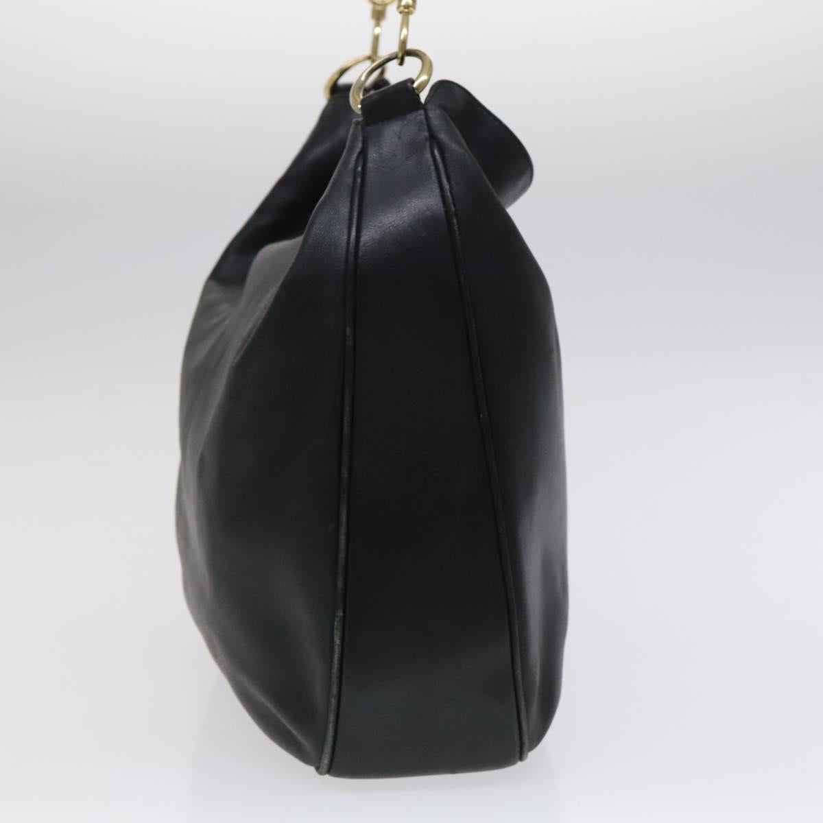 GUCCI Bamboo Hand Bag Leather 2way Black Gold 001 1781 1577 Auth KD086