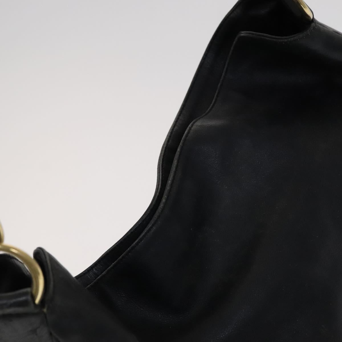 GUCCI Bamboo Hand Bag Leather 2way Black Gold 001 1781 1577 Auth KD086