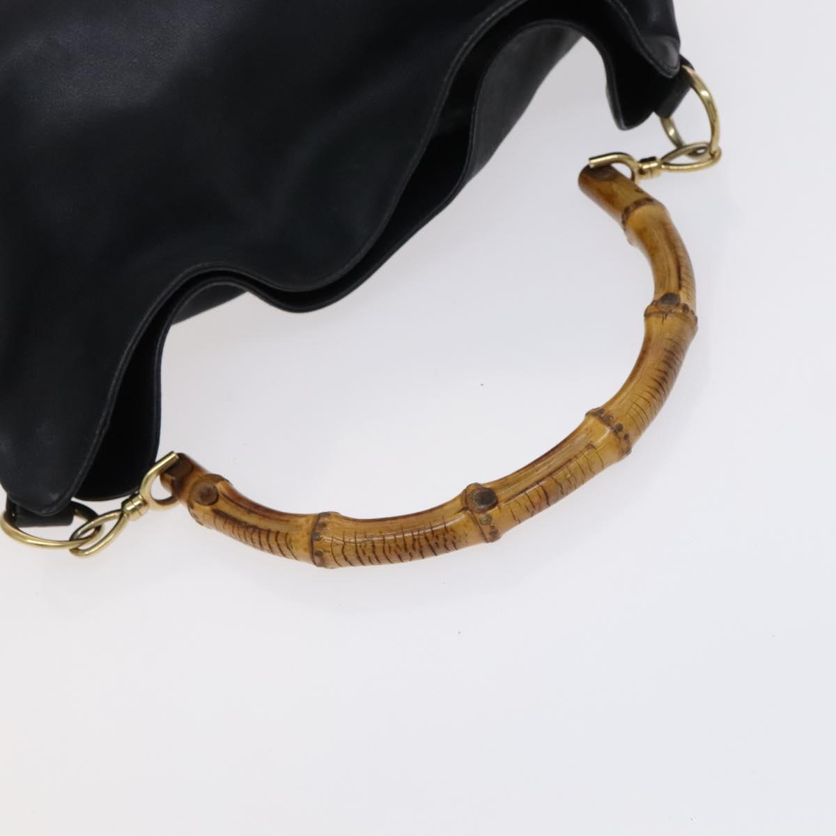 GUCCI Bamboo Hand Bag Leather 2way Black Gold 001 1781 1577 Auth KD086