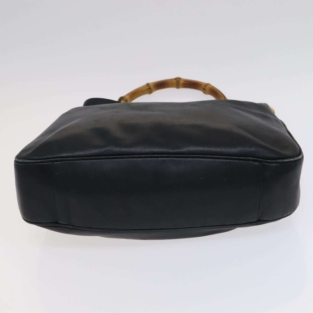 GUCCI Bamboo Hand Bag Leather 2way Black Gold 001 1781 1577 Auth KD086