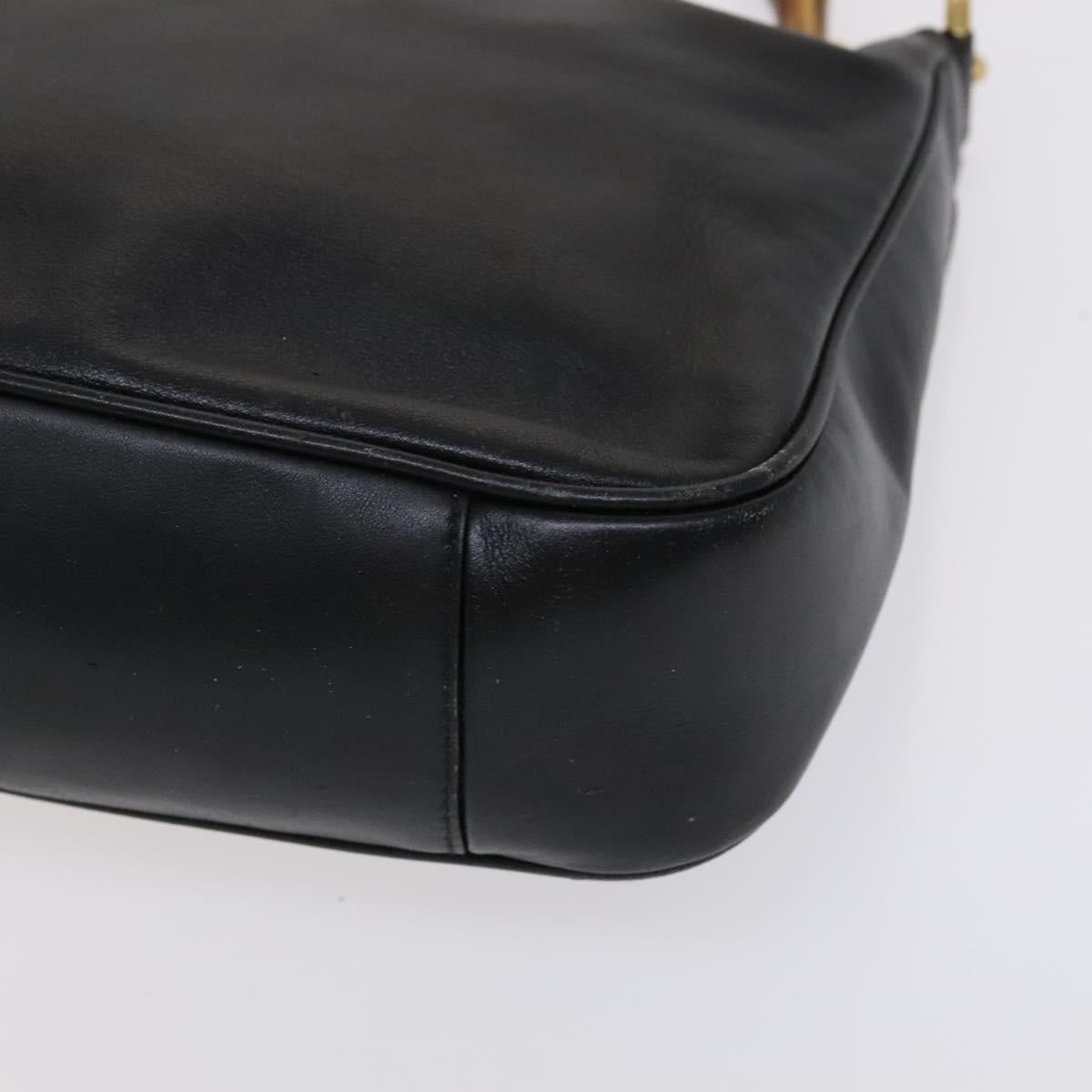 GUCCI Bamboo Hand Bag Leather 2way Black Gold 001 2113 1638 Auth KD087
