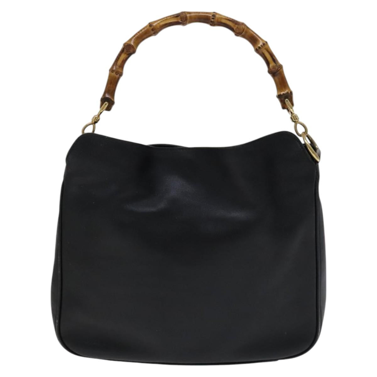 GUCCI Bamboo Hand Bag Leather 2way Black Gold 001 2113 1638 Auth KD087