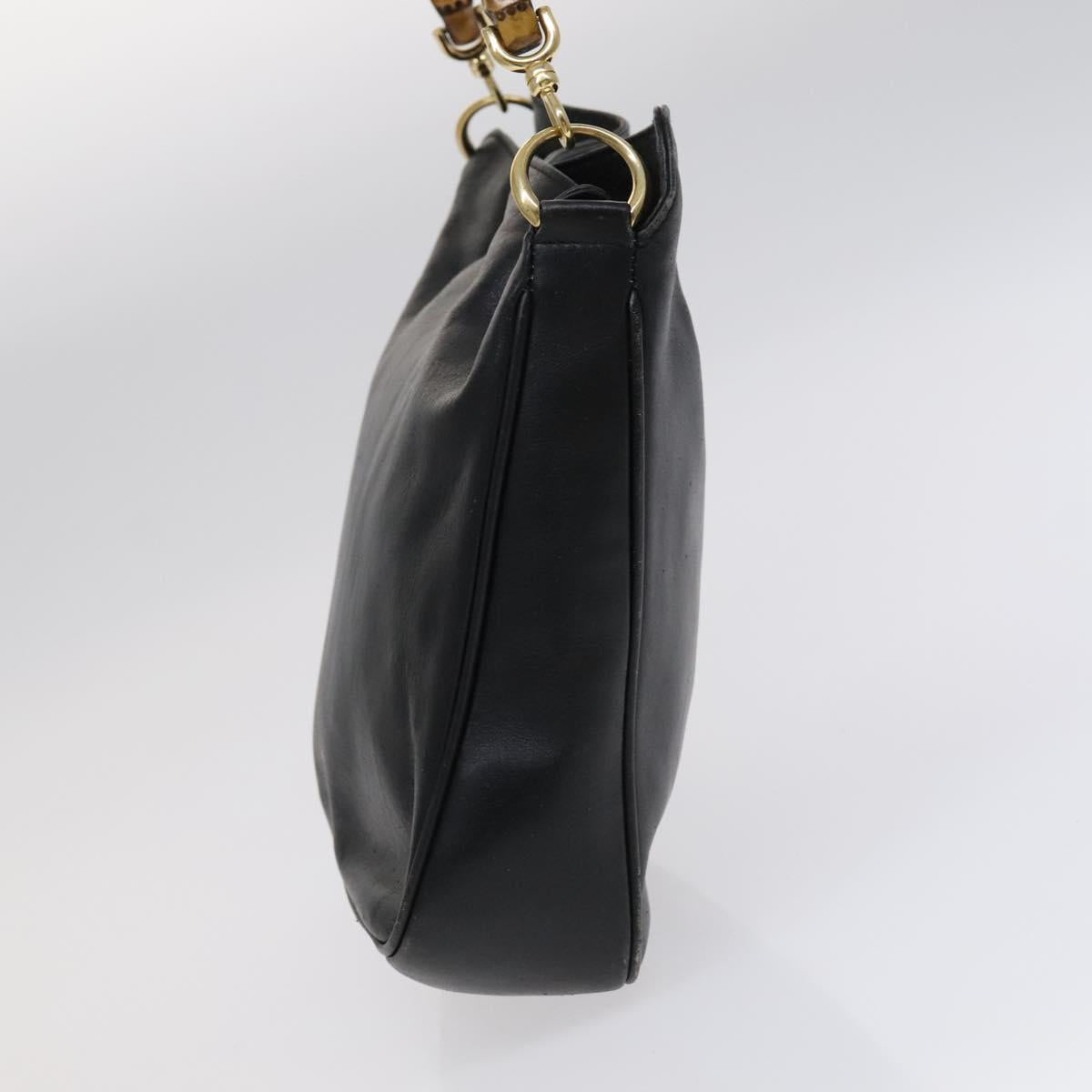 GUCCI Bamboo Hand Bag Leather 2way Black Gold 001 2113 1638 Auth KD087
