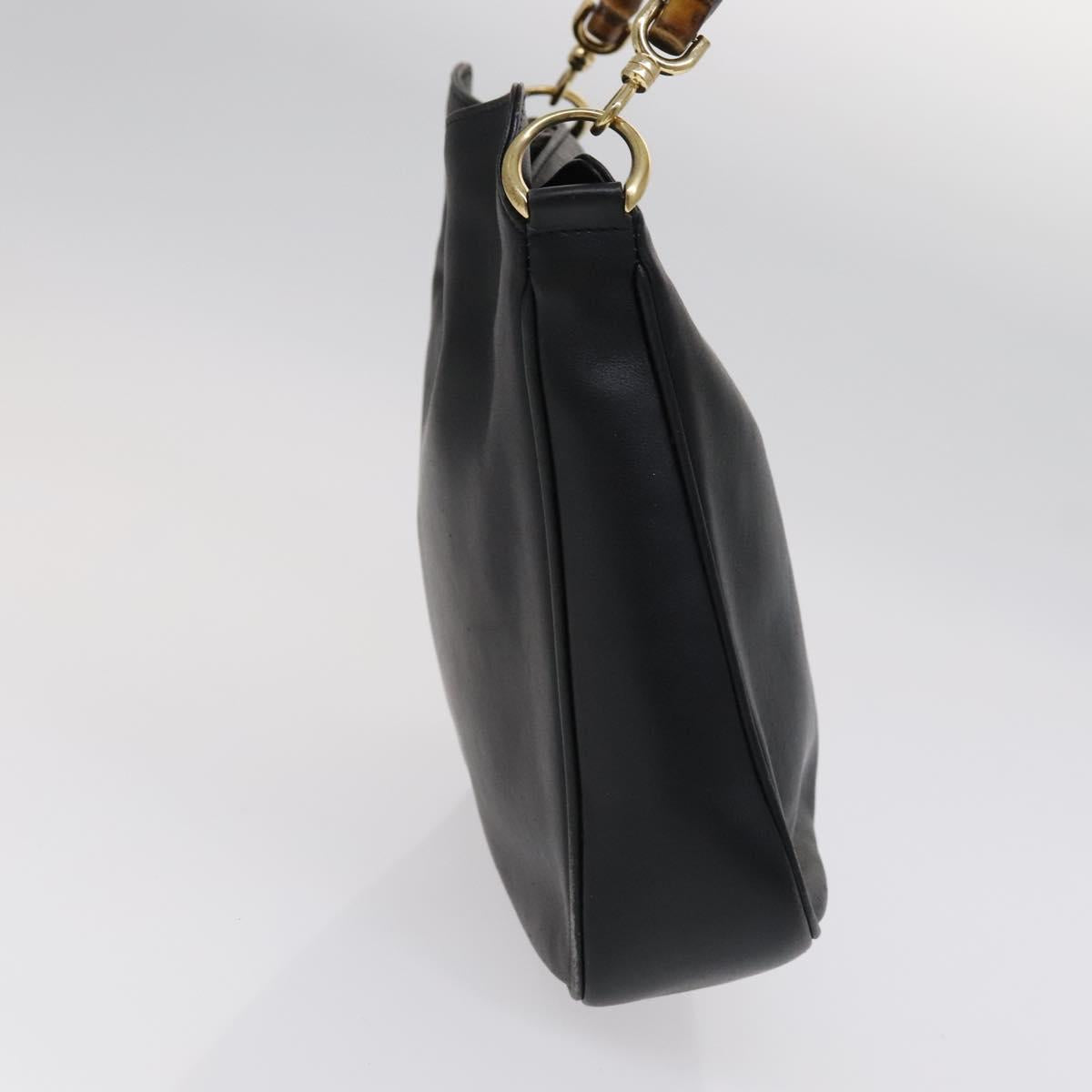 GUCCI Bamboo Hand Bag Leather 2way Black Gold 001 2113 1638 Auth KD087
