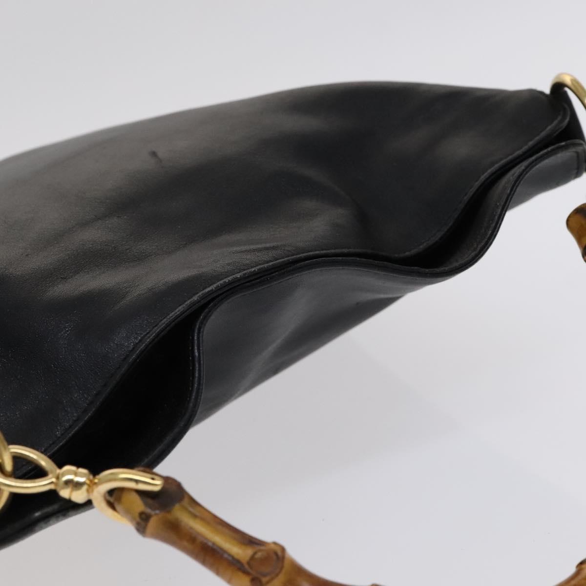 GUCCI Bamboo Hand Bag Leather 2way Black Gold 001 2113 1638 Auth KD087