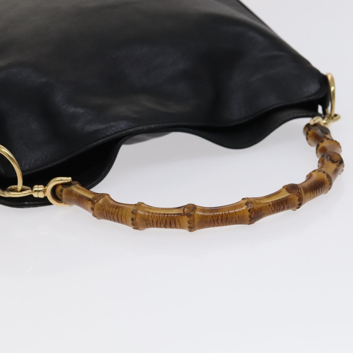 GUCCI Bamboo Hand Bag Leather 2way Black Gold 001 2113 1638 Auth KD087