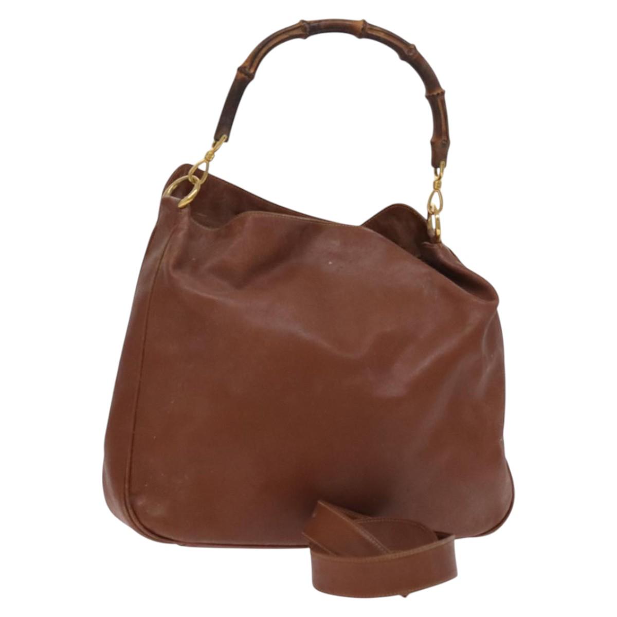 GUCCI Bamboo Hand Bag Leather 2way Brown Gold 001 3754 1577 Auth KD088