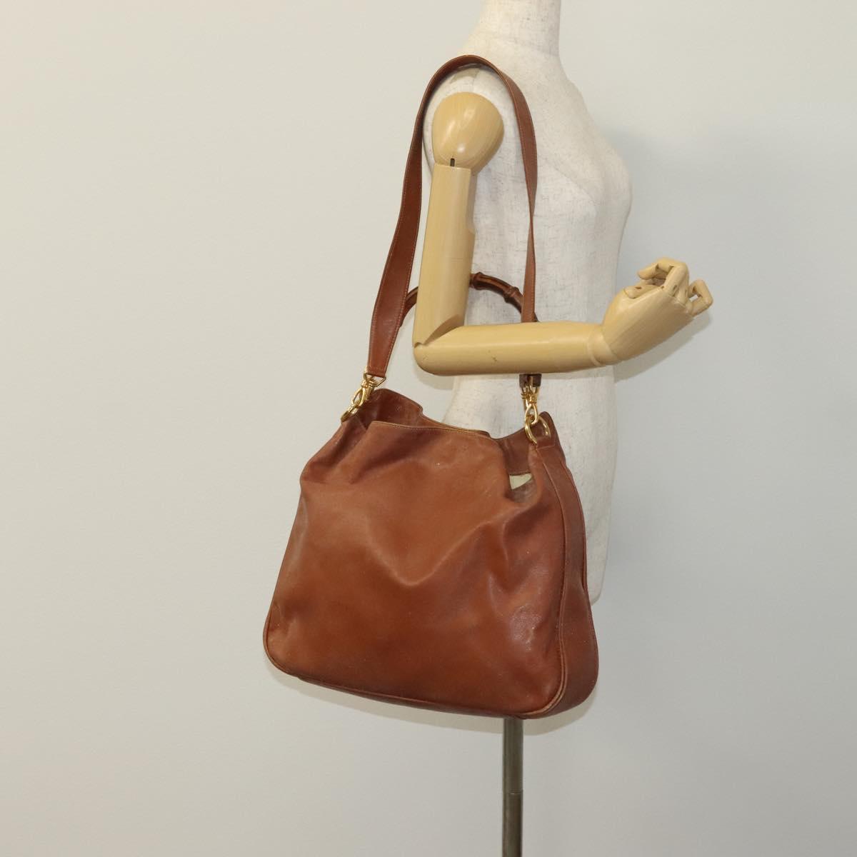 GUCCI Bamboo Hand Bag Leather 2way Brown Gold 001 3754 1577 Auth KD088