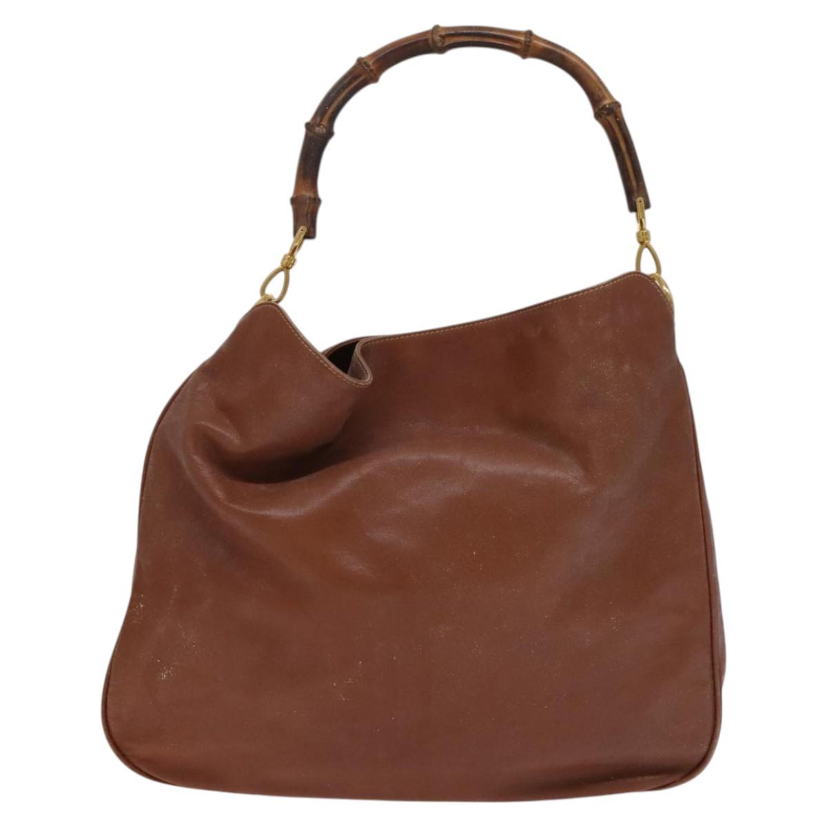 GUCCI Bamboo Hand Bag Leather 2way Brown Gold 001 3754 1577 Auth KD088