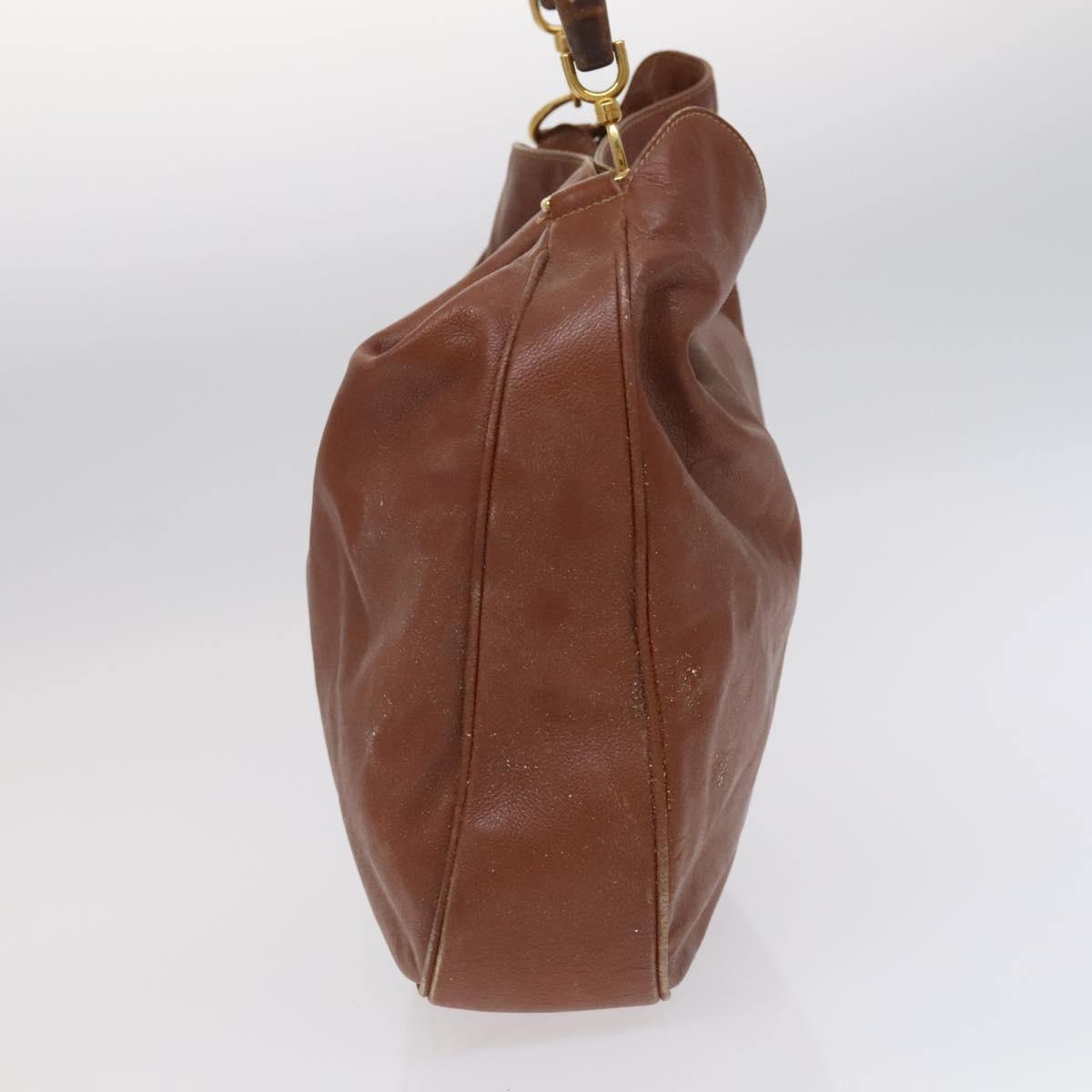GUCCI Bamboo Hand Bag Leather 2way Brown Gold 001 3754 1577 Auth KD088