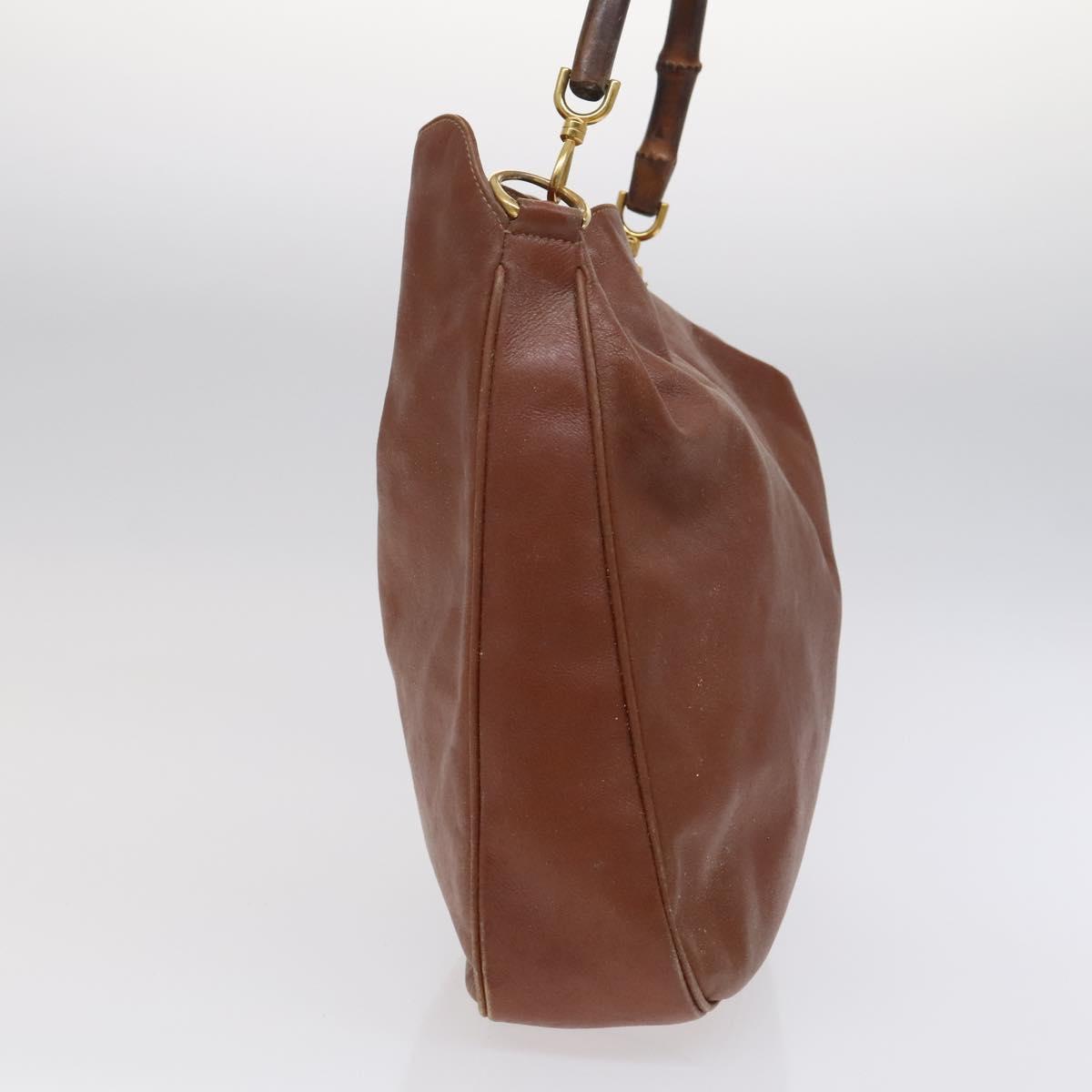 GUCCI Bamboo Hand Bag Leather 2way Brown Gold 001 3754 1577 Auth KD088