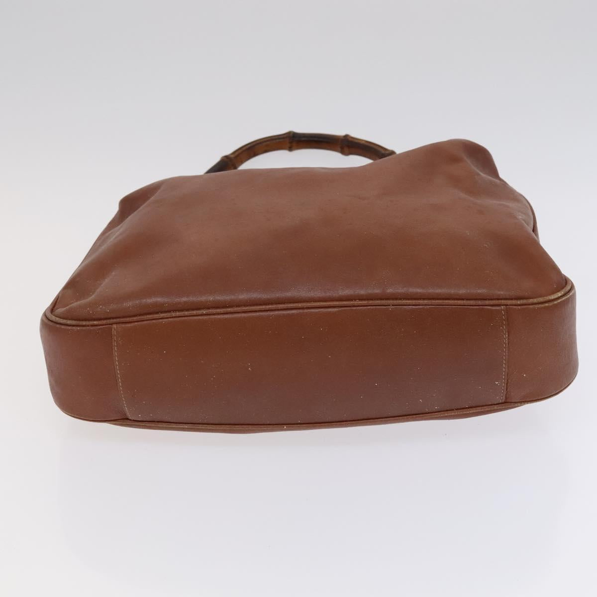 GUCCI Bamboo Hand Bag Leather 2way Brown Gold 001 3754 1577 Auth KD088