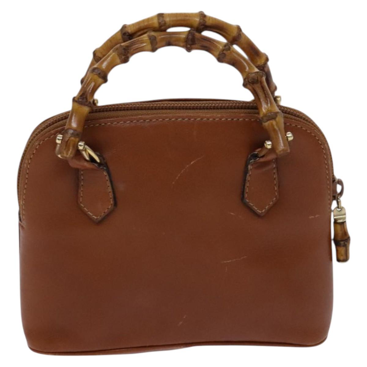 GUCCI Bamboo Hand Bag Leather 2way Brown Gold 007 2032 0231 Auth KD089