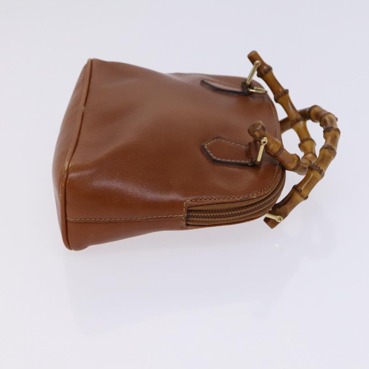 GUCCI Bamboo Hand Bag Leather 2way Brown Gold 007 2032 0231 Auth KD089