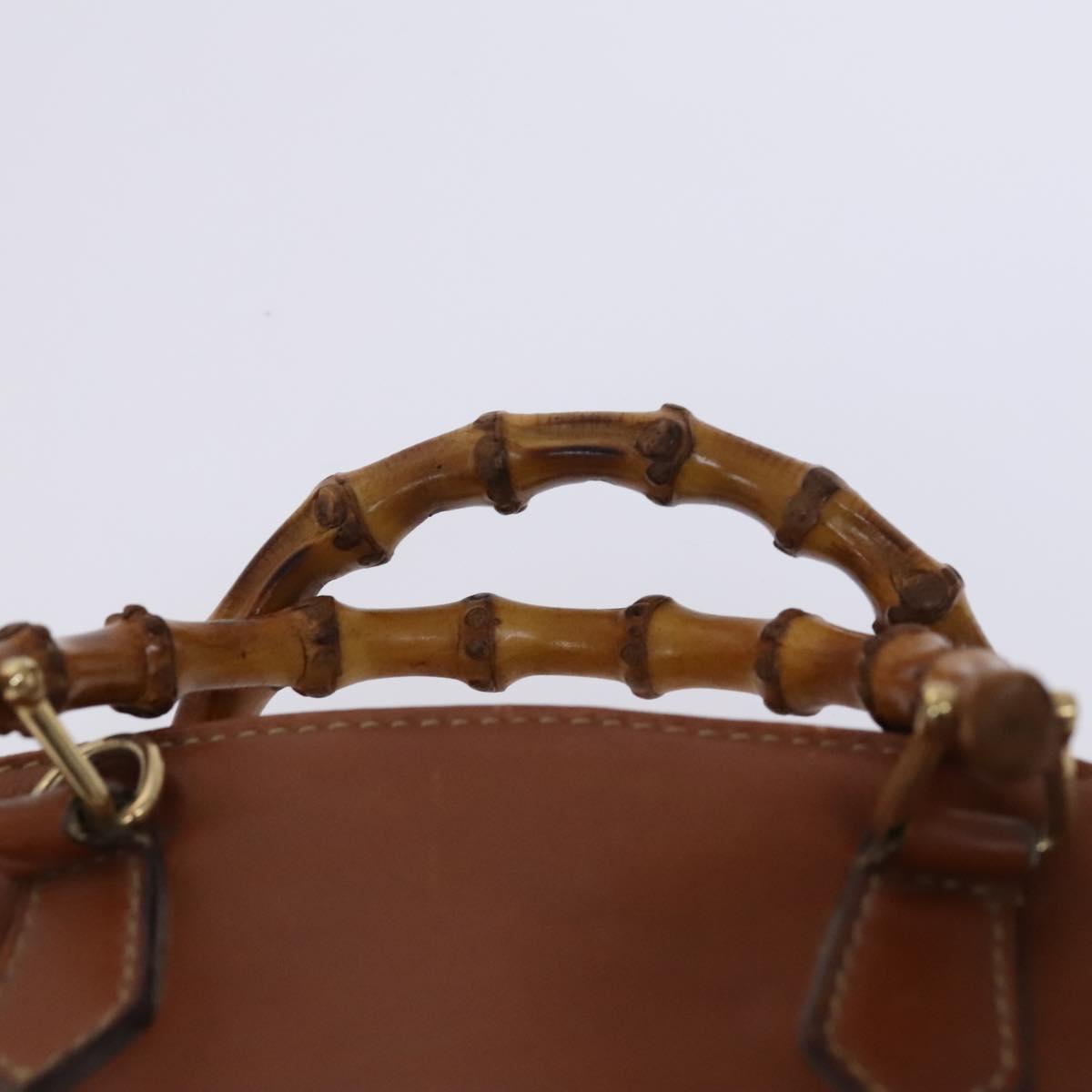 GUCCI Bamboo Hand Bag Leather 2way Brown Gold 007 2032 0231 Auth KD089