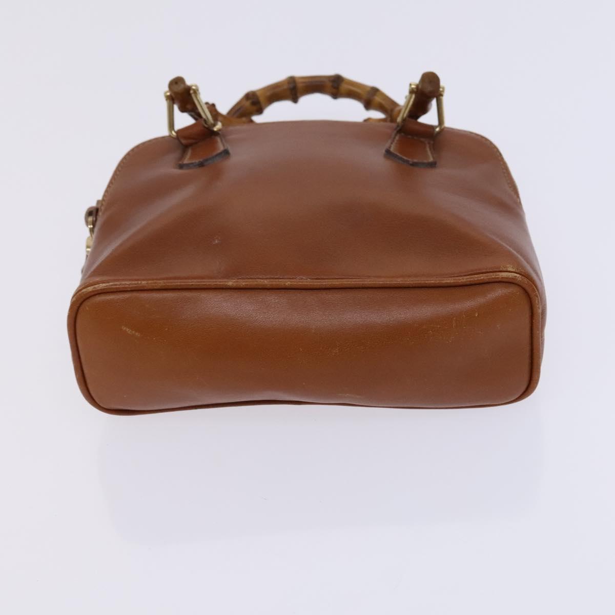 GUCCI Bamboo Hand Bag Leather 2way Brown Gold 007 2032 0231 Auth KD089