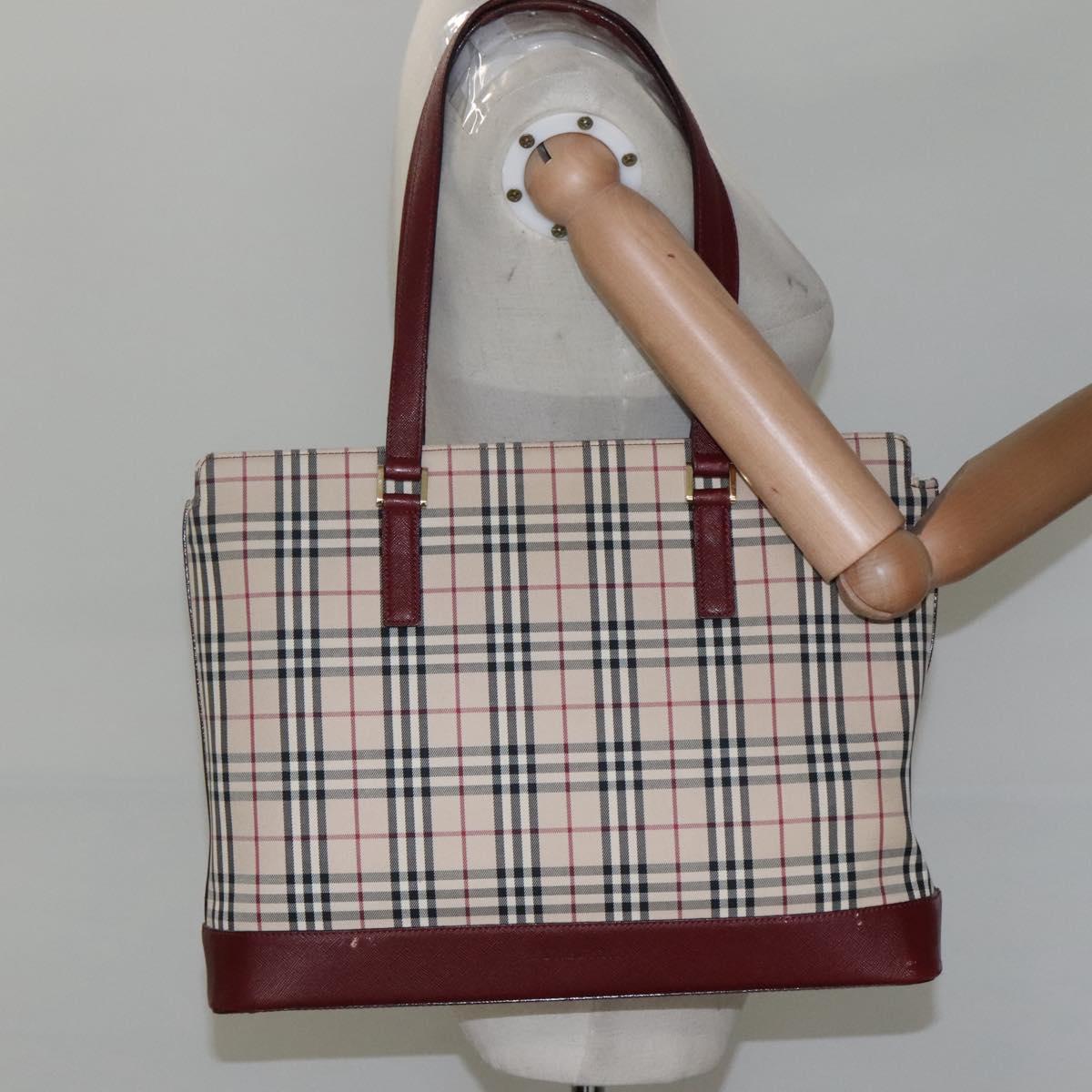 BURBERRY Nova Check Tote Bag Canvas Beige Gold Auth KD099