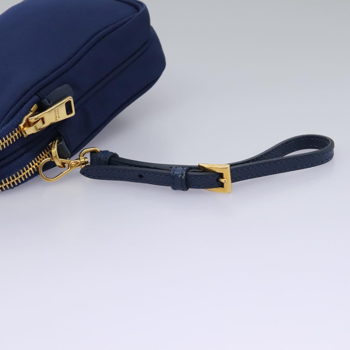 PRADA Shoulder Bag Nylon Blue Gold Auth KD114V