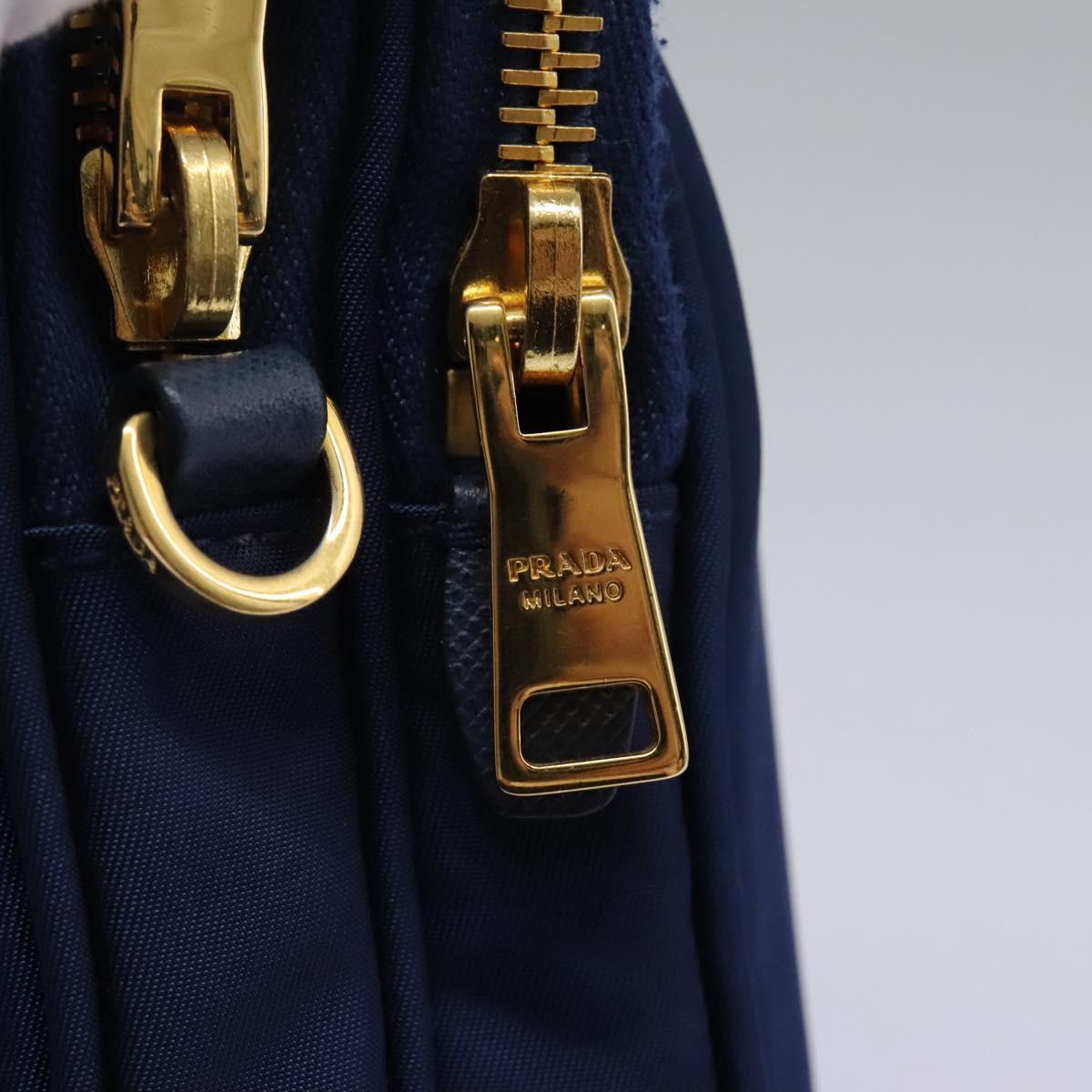 PRADA Shoulder Bag Nylon Blue Gold Auth KD114V