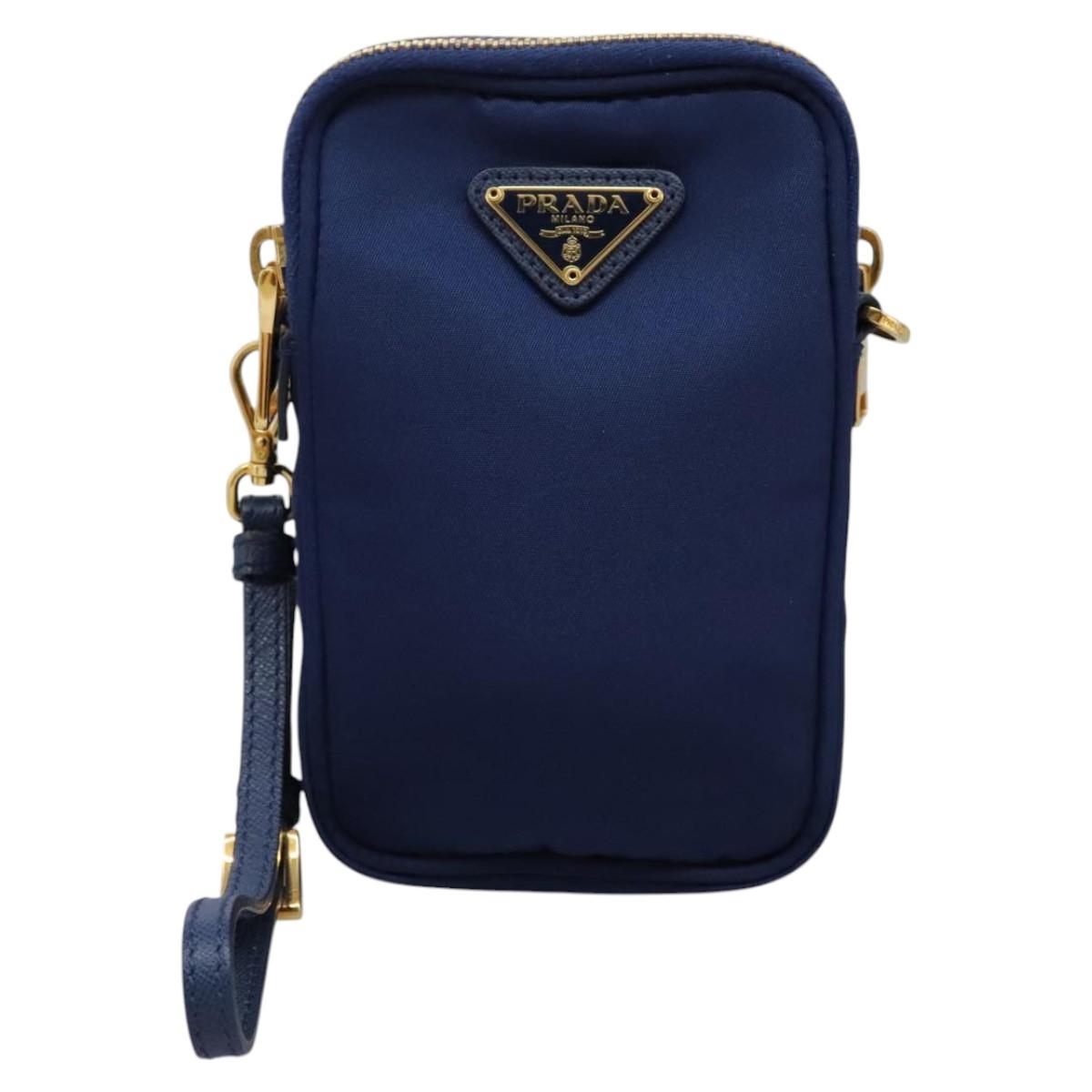 PRADA Shoulder Bag Nylon Blue Gold Auth KD114V