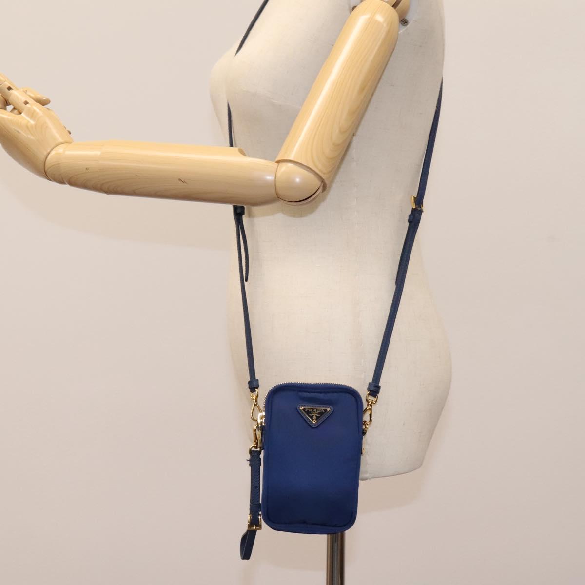 PRADA Shoulder Bag Nylon Blue Gold Auth KD114V