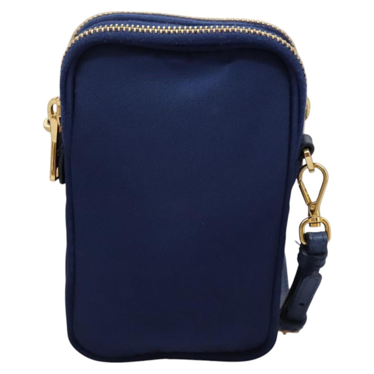 PRADA Shoulder Bag Nylon Blue Gold Auth KD114V