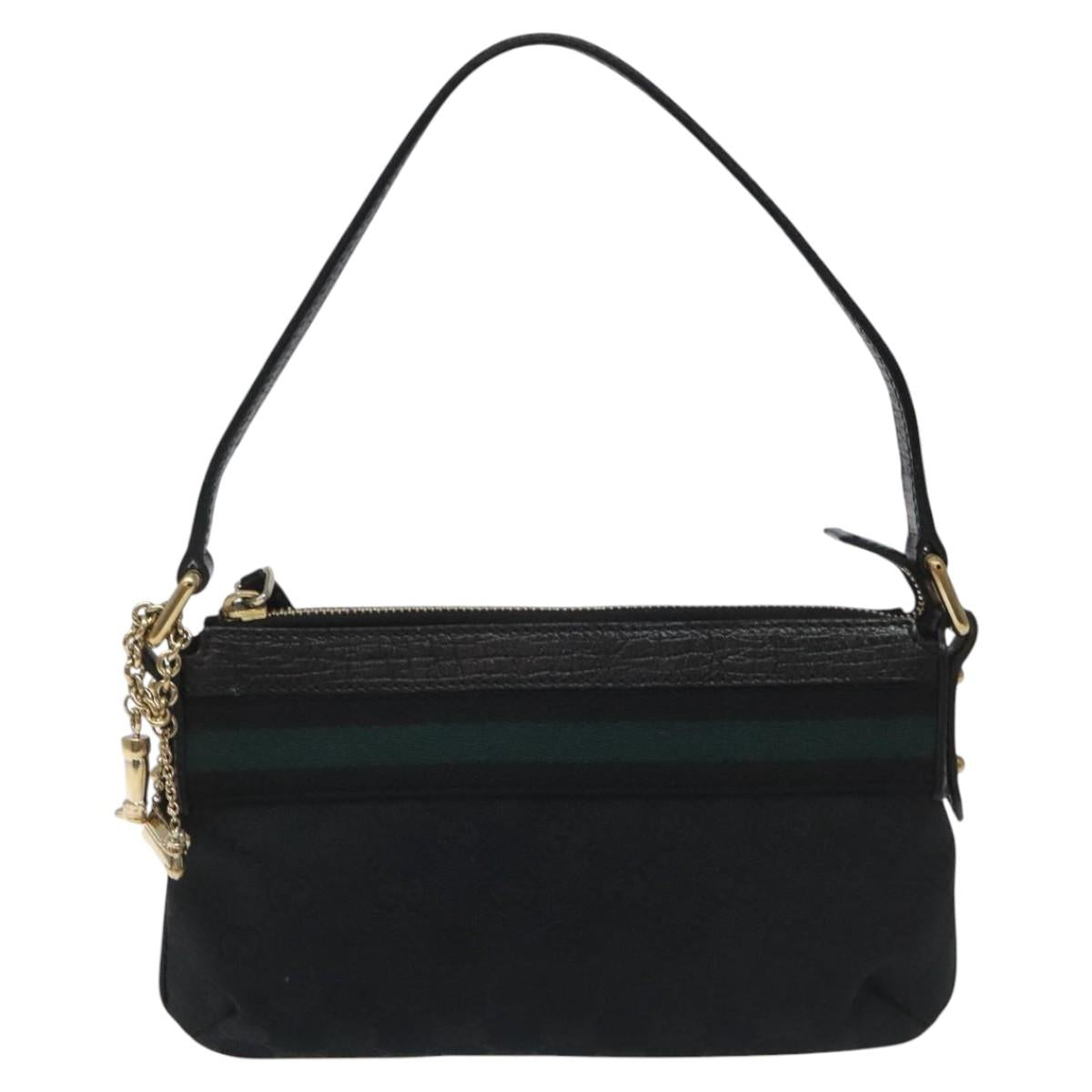 GUCCI GG Canvas Sherry Line Accessory Pouch Black Khaki 145970 Auth KD125V