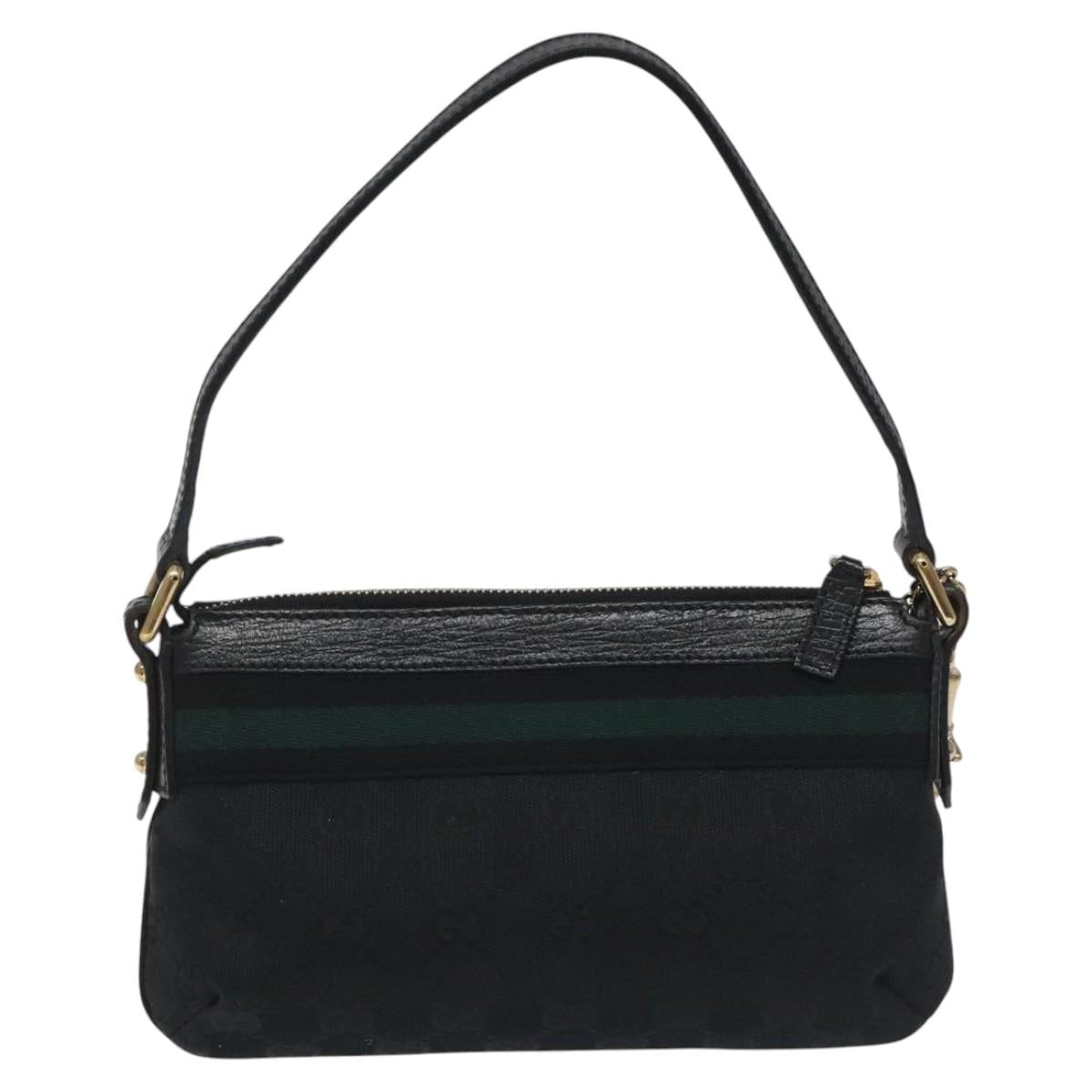 GUCCI GG Canvas Sherry Line Accessory Pouch Black Khaki 145970 Auth KD125V