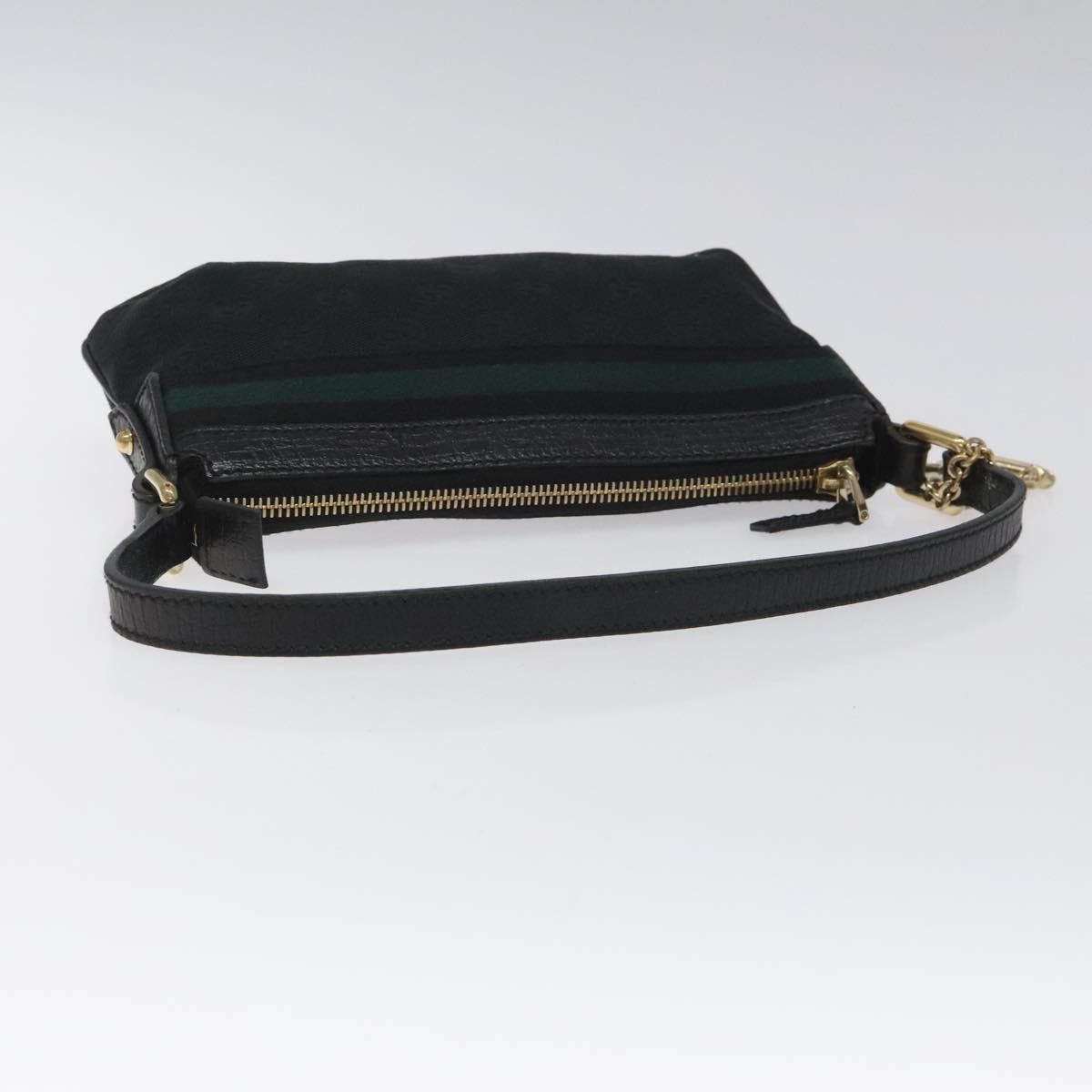 GUCCI GG Canvas Sherry Line Accessory Pouch Black Khaki 145970 Auth KD125V