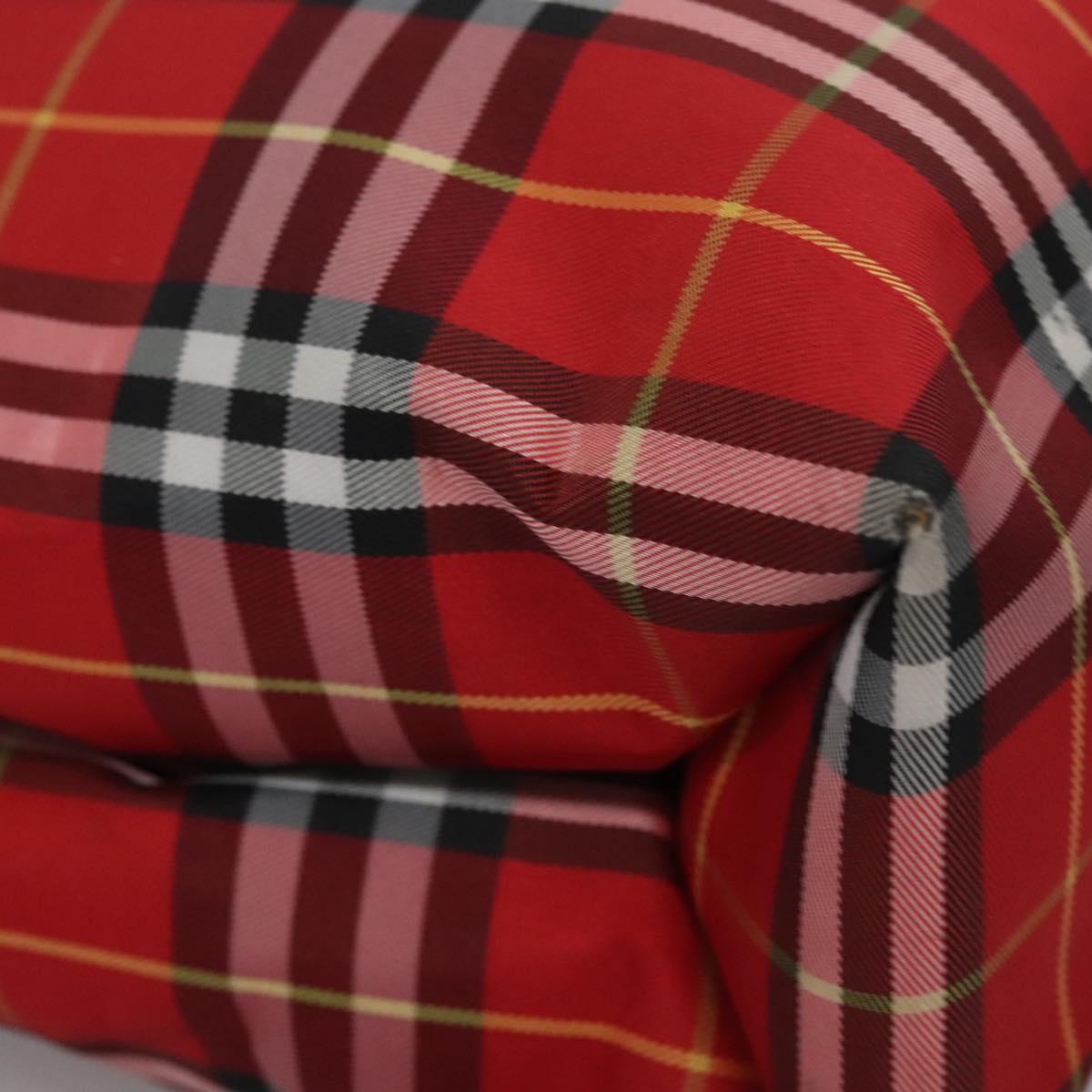 BURBERRY Nova Check Tote Bag Nylon Red Silver Auth KD137