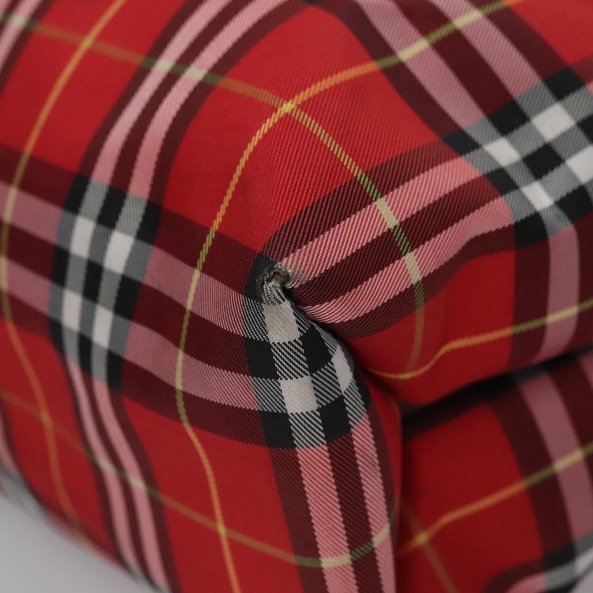 BURBERRY Nova Check Tote Bag Nylon Red Silver Auth KD137