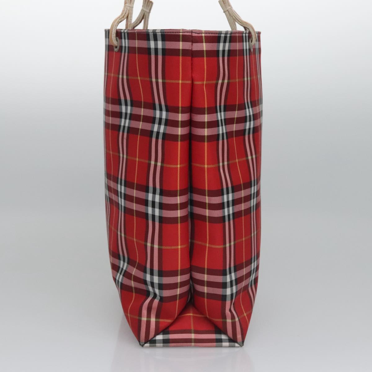 BURBERRY Nova Check Tote Bag Nylon Red Silver Auth KD137