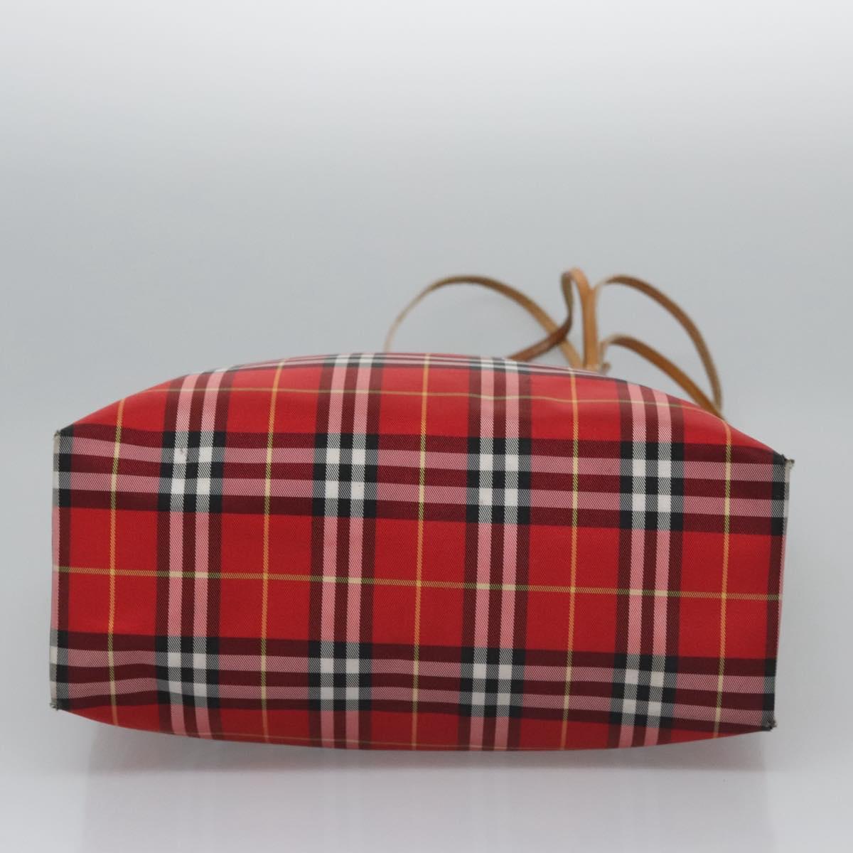 BURBERRY Nova Check Tote Bag Nylon Red Silver Auth KD137