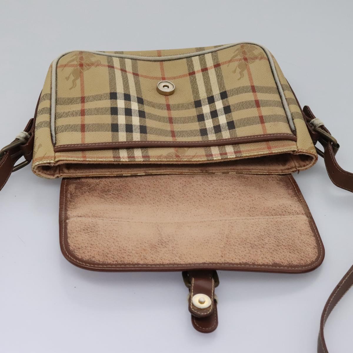 Burberrys Nova Check Shoulder Bag PVC Leather Beige Auth KD166