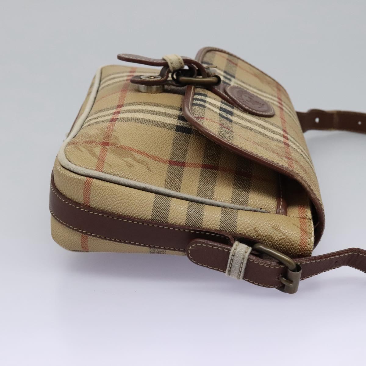 Burberrys Nova Check Shoulder Bag PVC Leather Beige Auth KD166