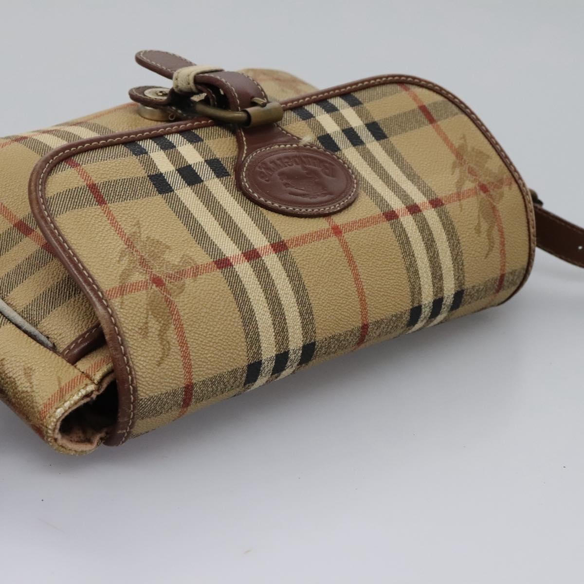 Burberrys Nova Check Shoulder Bag PVC Leather Beige Auth KD166