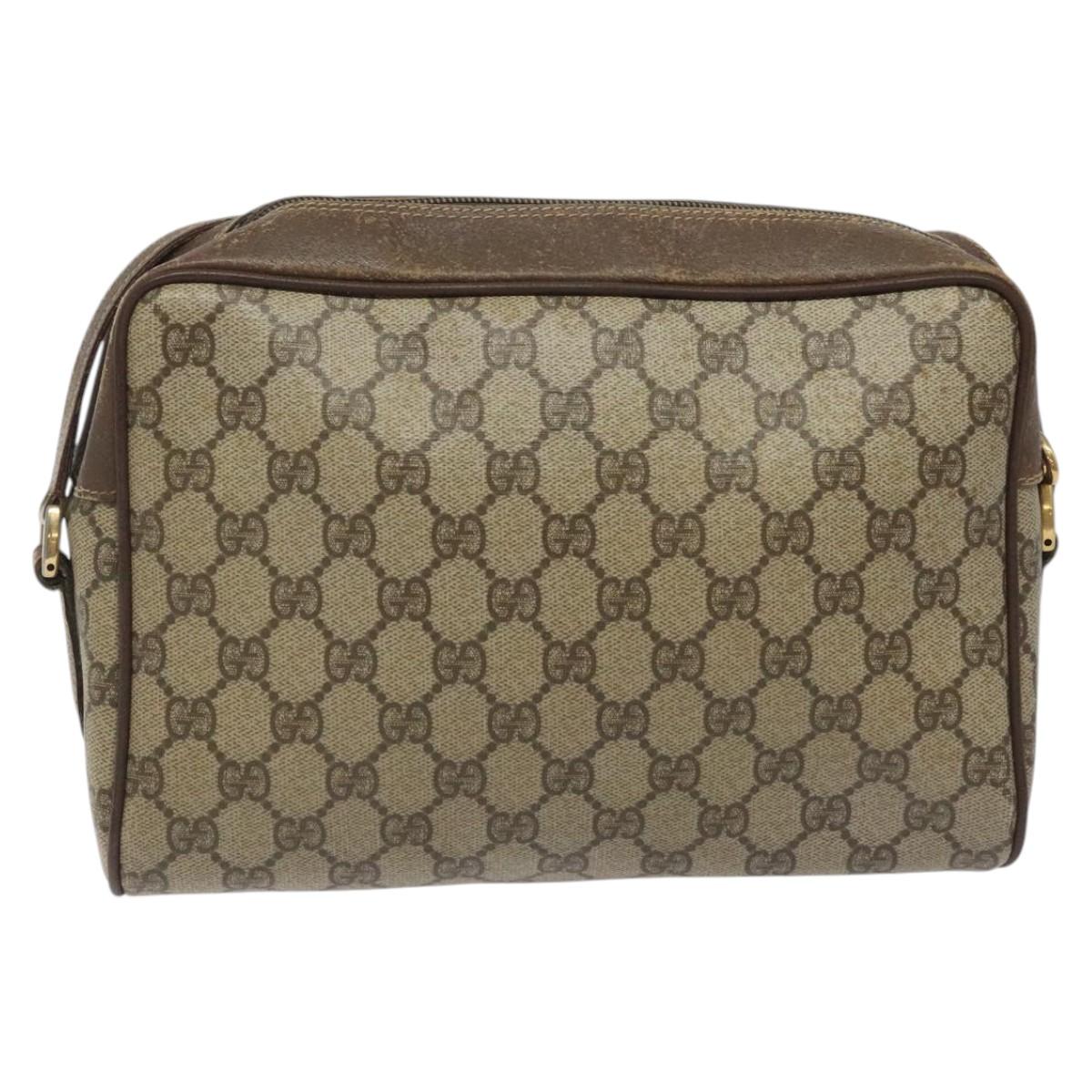 GUCCI GG Supreme Web Sherry Line Bag PVC Beige Gold 001 56 6472 4023 Auth KD170