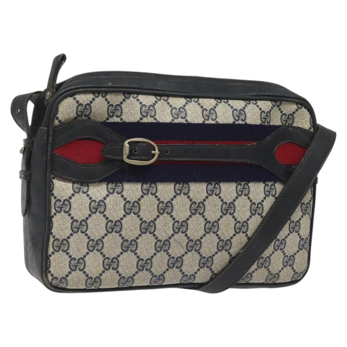 GUCCI GG Supreme Sherry Line Shoulder Bag PVC Navy Red Auth KD171