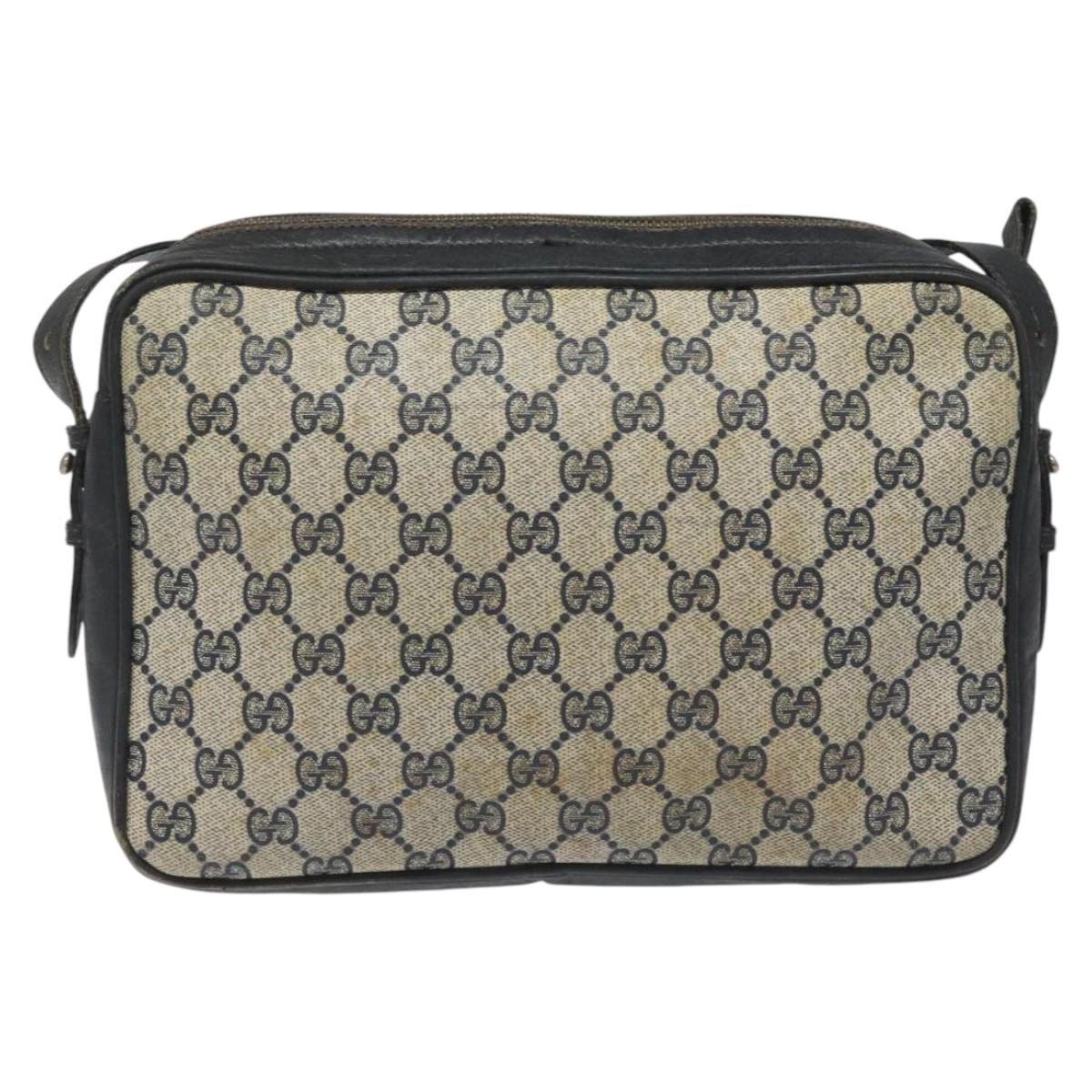 GUCCI GG Supreme Sherry Line Shoulder Bag PVC Navy Red Auth KD171