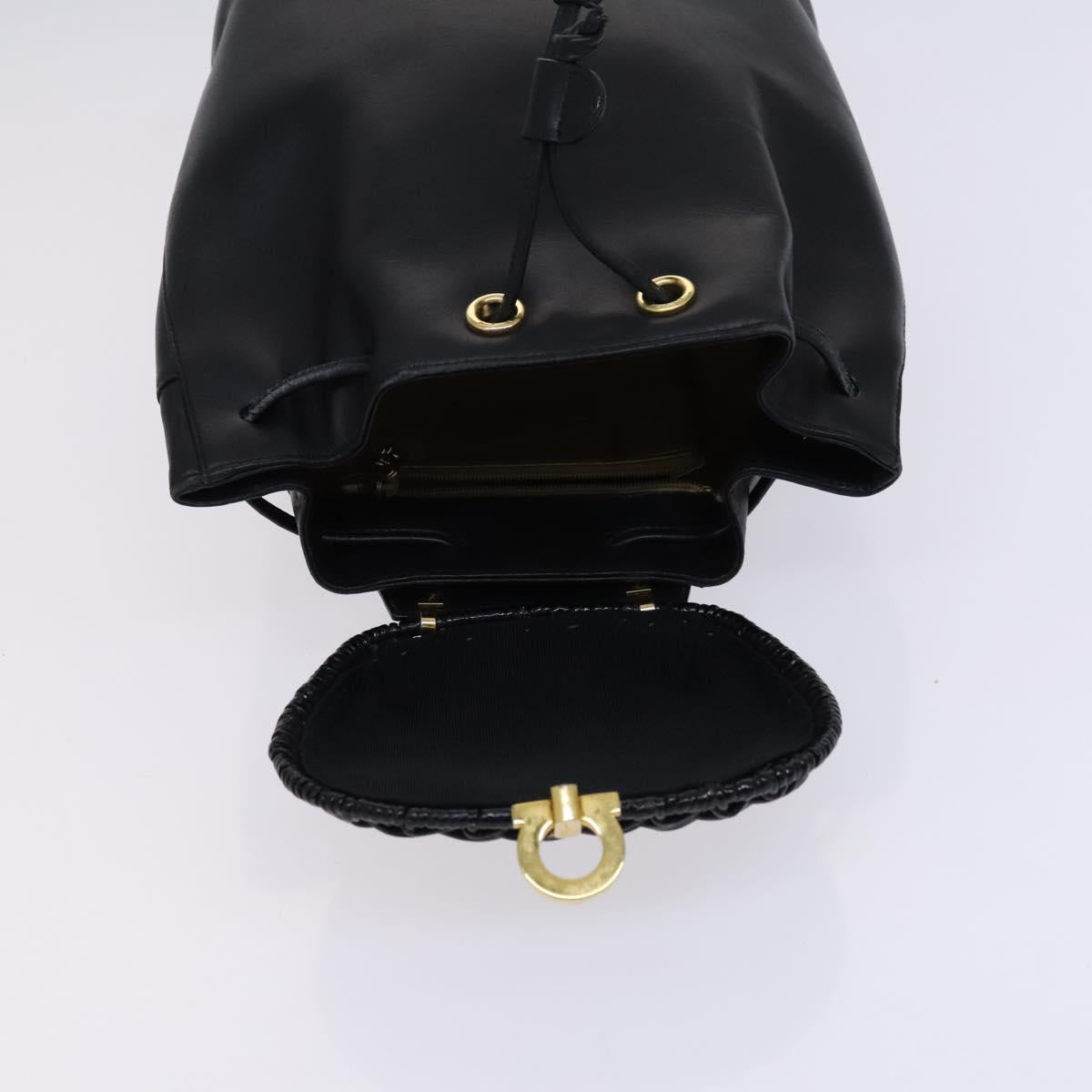 Salvatore Ferragamo Backpack Leather Black Gold Auth KD177