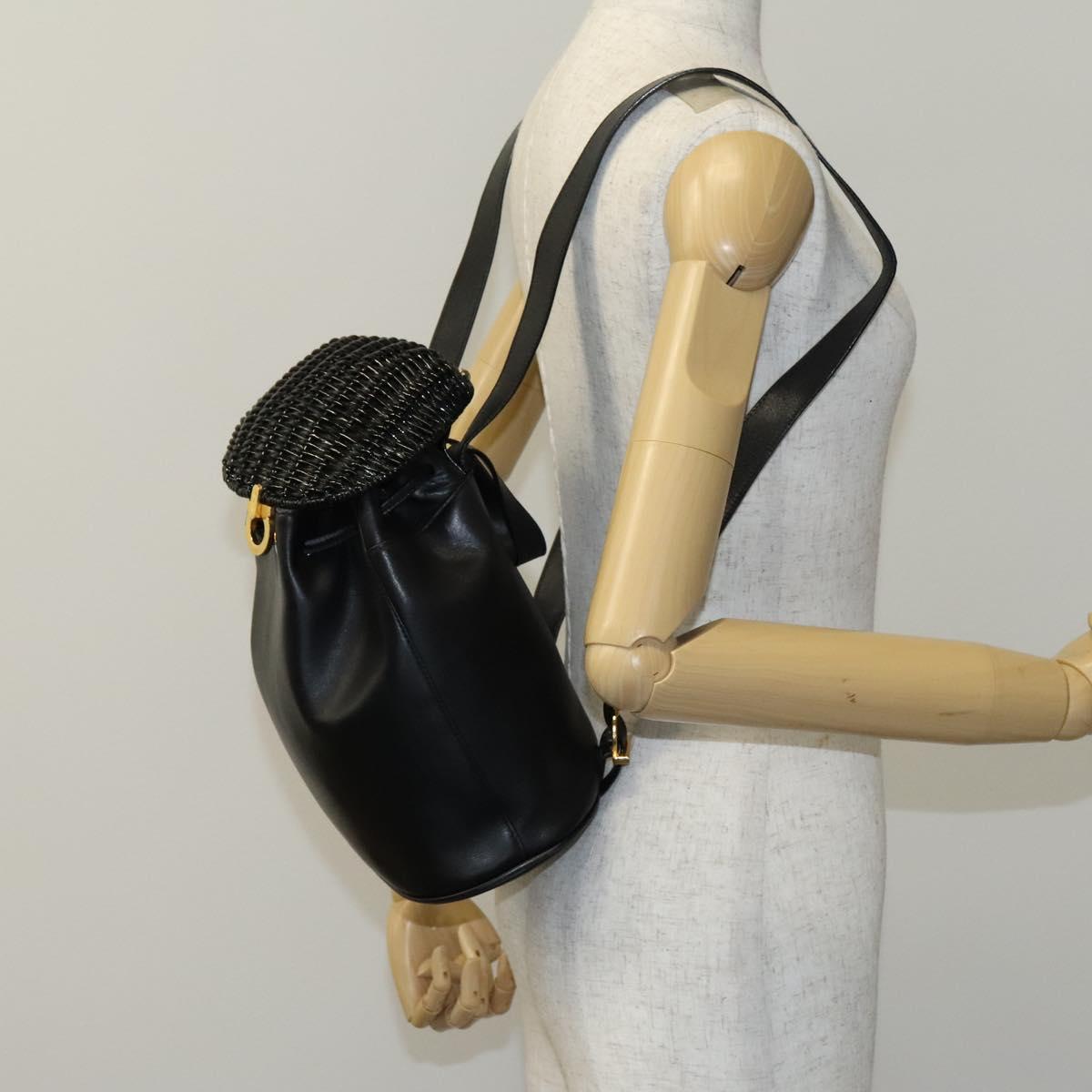 Salvatore Ferragamo Backpack Leather Black Gold Auth KD177