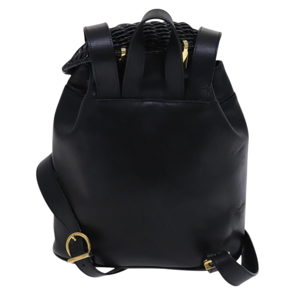 Salvatore Ferragamo Backpack Leather Black Gold Auth KD177