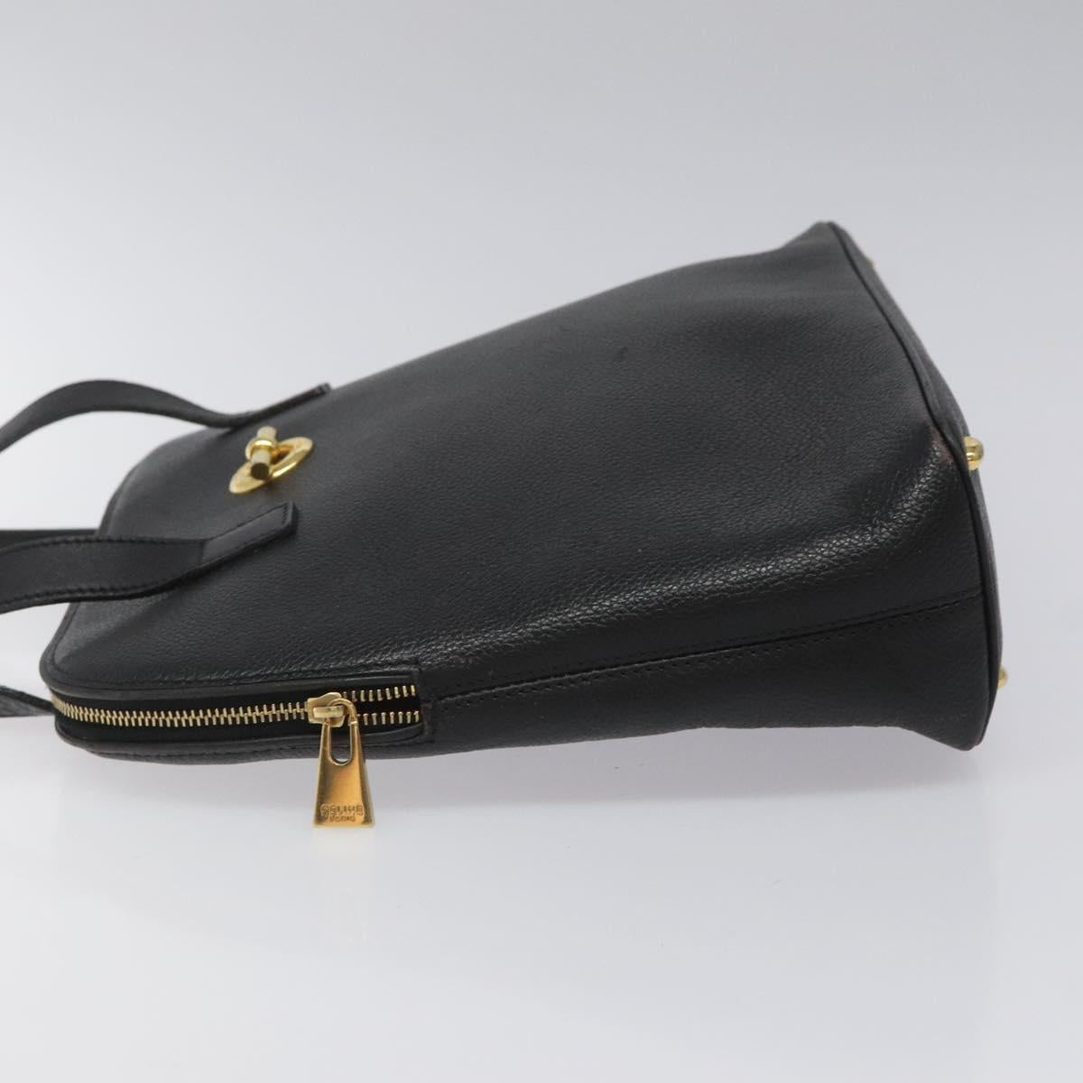 CELINE Shoulder Bag Leather Black Gold Auth KD180