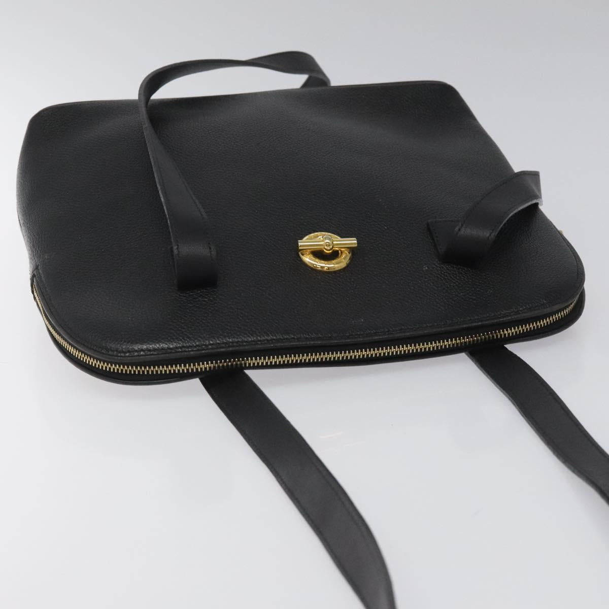 CELINE Shoulder Bag Leather Black Gold Auth KD180