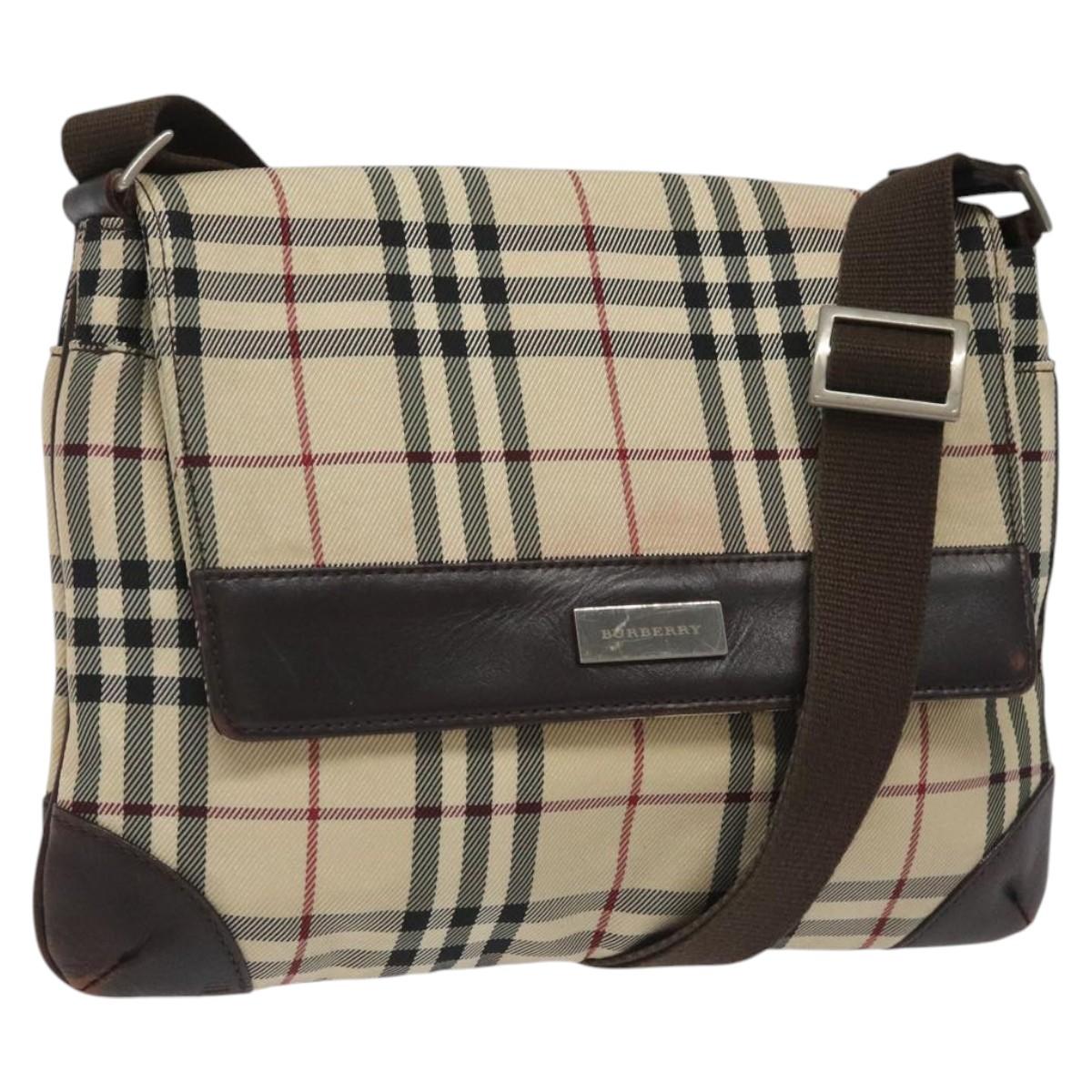 BURBERRY Nova Check Shoulder Bag Canvas Beige Auth KD198