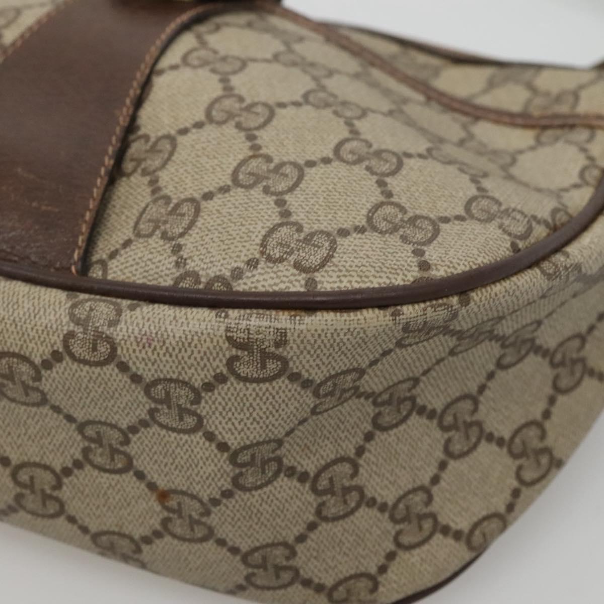 GUCCI GG Supreme Web Sherry Line Shoulder Bag PVC Beige Gold Auth KD211