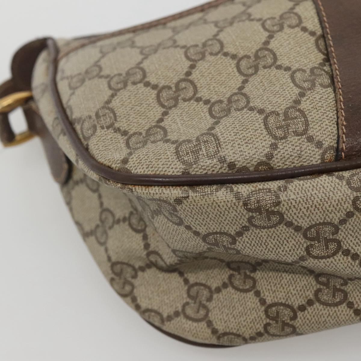 GUCCI GG Supreme Web Sherry Line Shoulder Bag PVC Beige Gold Auth KD211